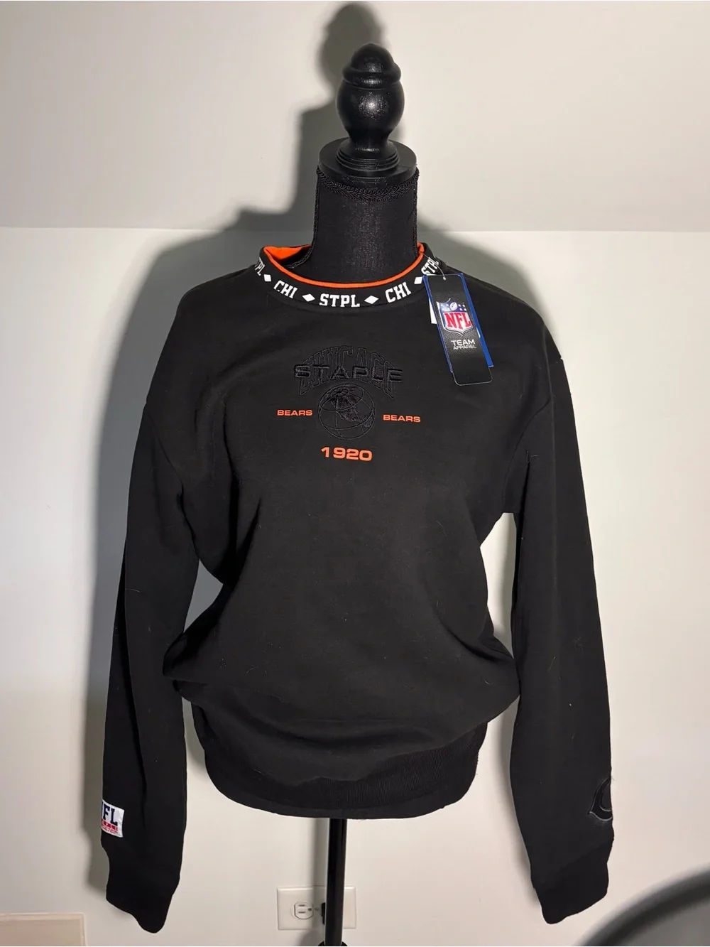 NFL Chicago Bears Black and Orange Crewneck with Embroidered Logo